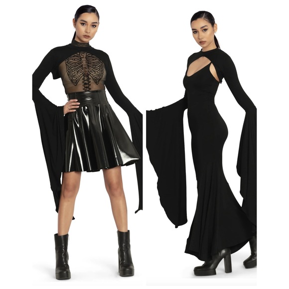 Blackmilk Tops - BlackMilk Mrs. Addams Shrug Black Bell Sleeve Gothic Crop Top NWT Medium